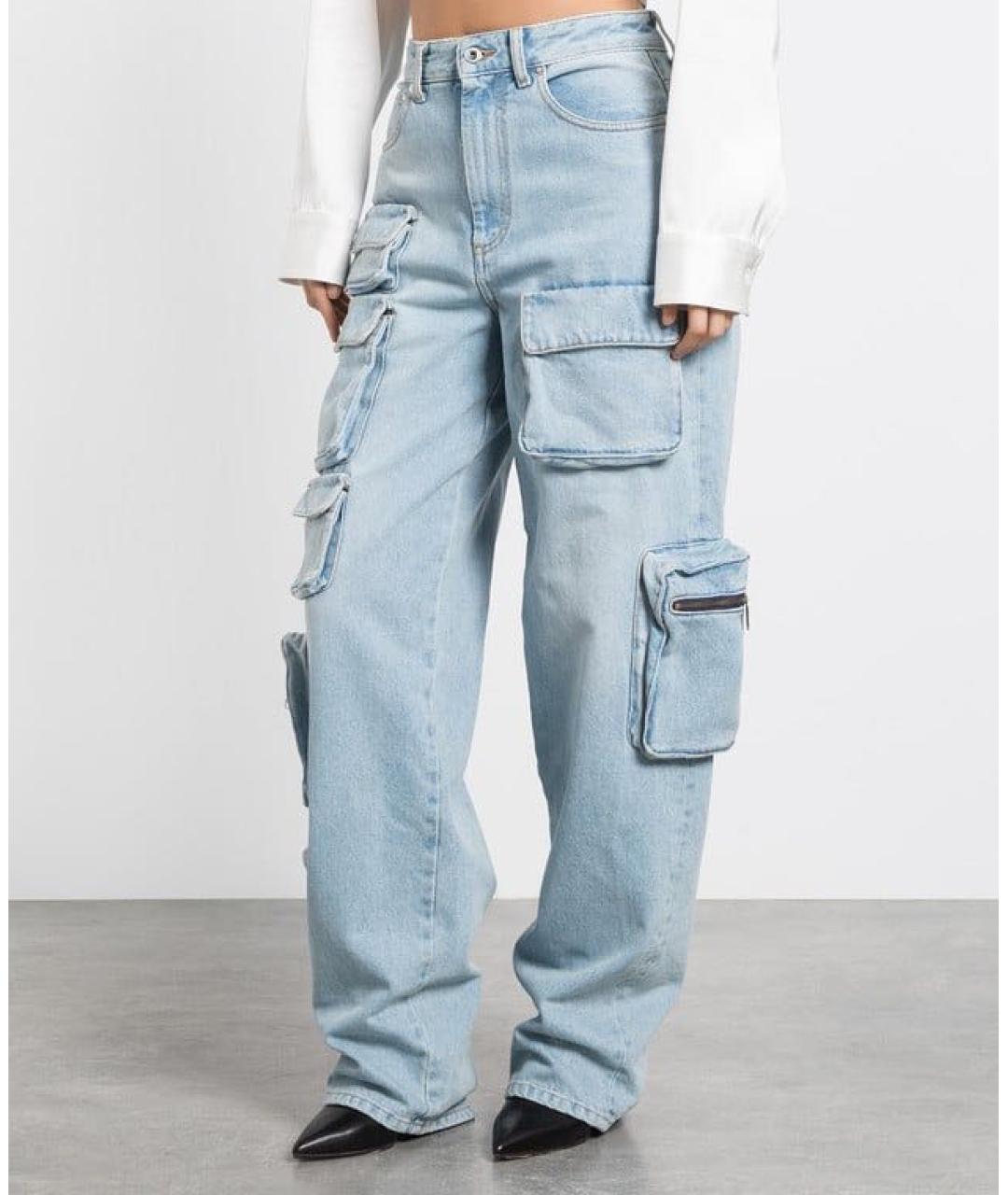 OFF-WHITE Голубые хлопковые прямые джинсы, фото 5
