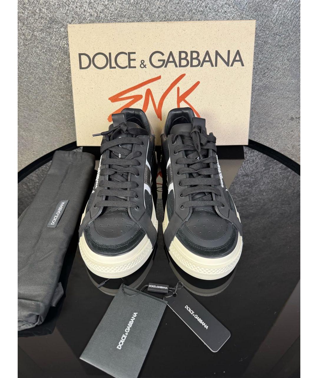 DOLCE&GABBANA Черные кожаные низкие кроссовки / кеды, фото 2