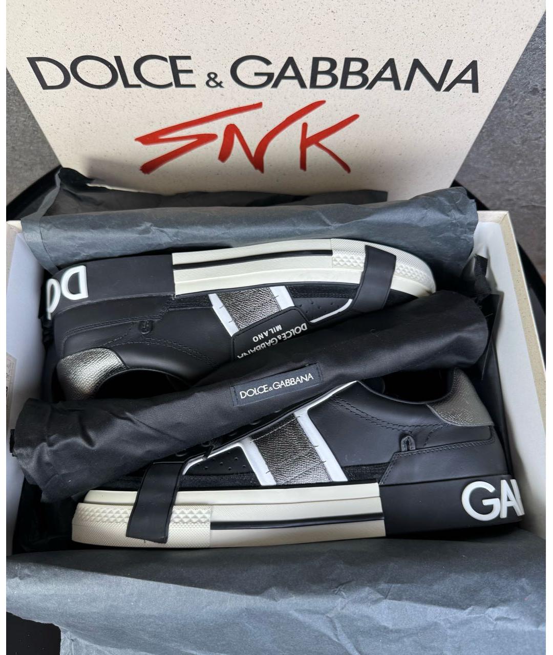 DOLCE&GABBANA Черные кожаные низкие кроссовки / кеды, фото 8