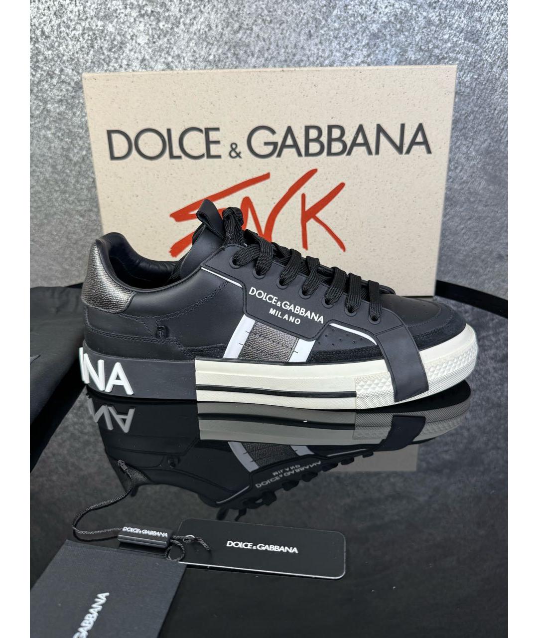 DOLCE&GABBANA Черные кожаные низкие кроссовки / кеды, фото 9