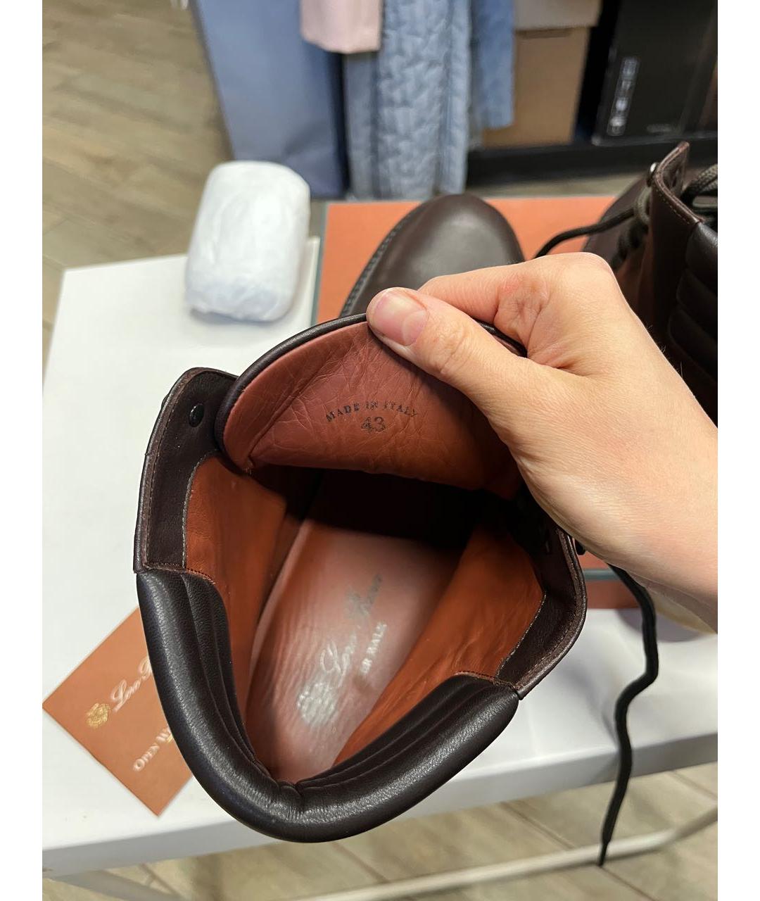 LORO PIANA Коричневые кожаные высокие ботинки, фото 8