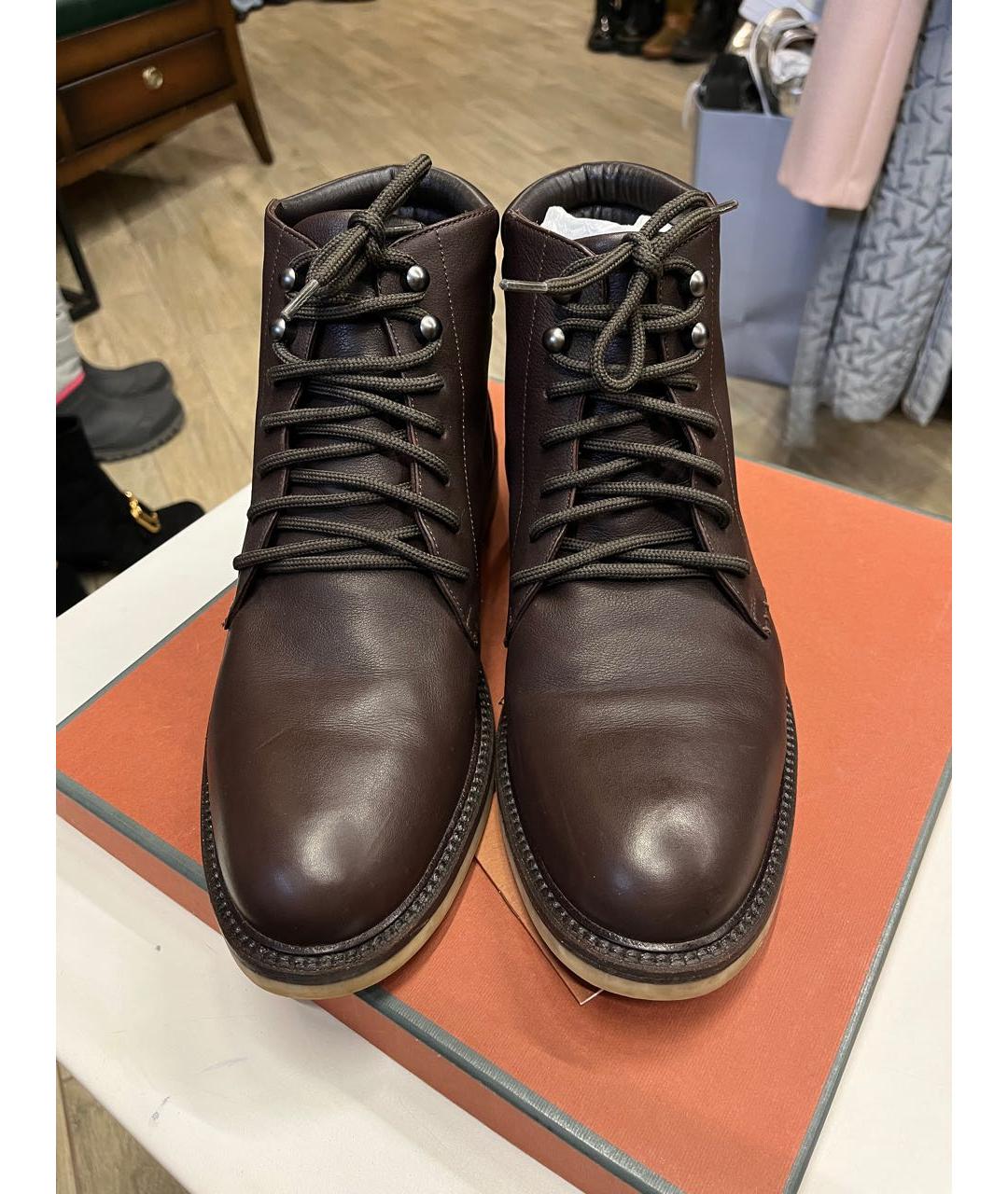 LORO PIANA Коричневые кожаные высокие ботинки, фото 6