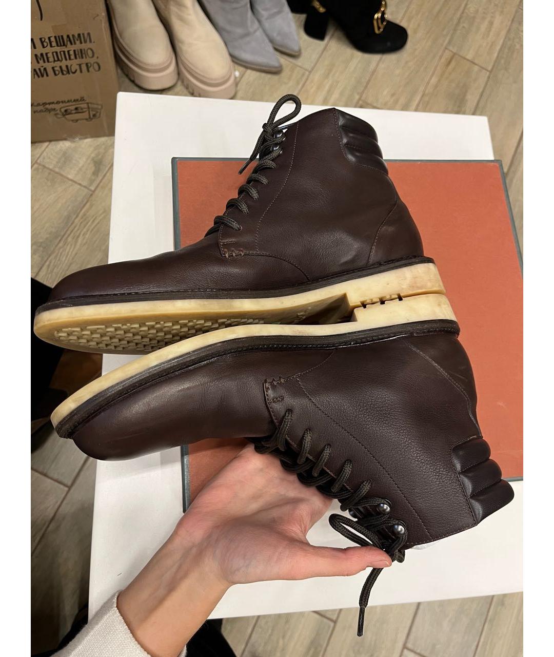 LORO PIANA Коричневые кожаные высокие ботинки, фото 5