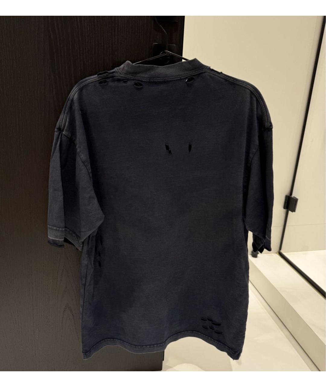 BALENCIAGA Темно-синяя хлопковая футболка, фото 5