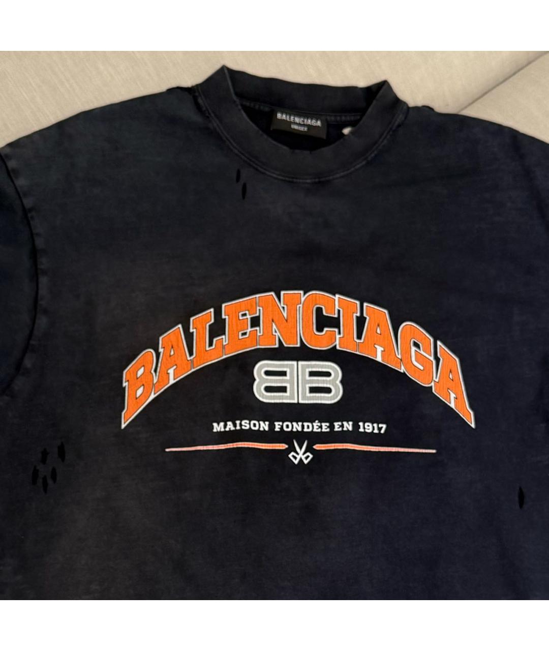 BALENCIAGA Темно-синяя хлопковая футболка, фото 6