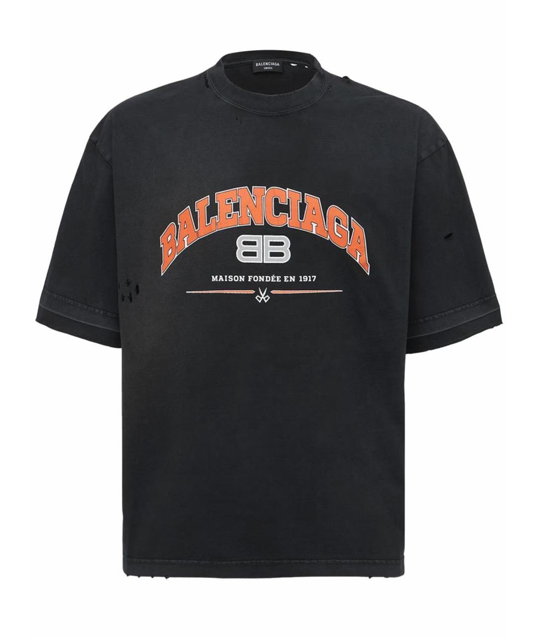 BALENCIAGA Темно-синяя хлопковая футболка, фото 1