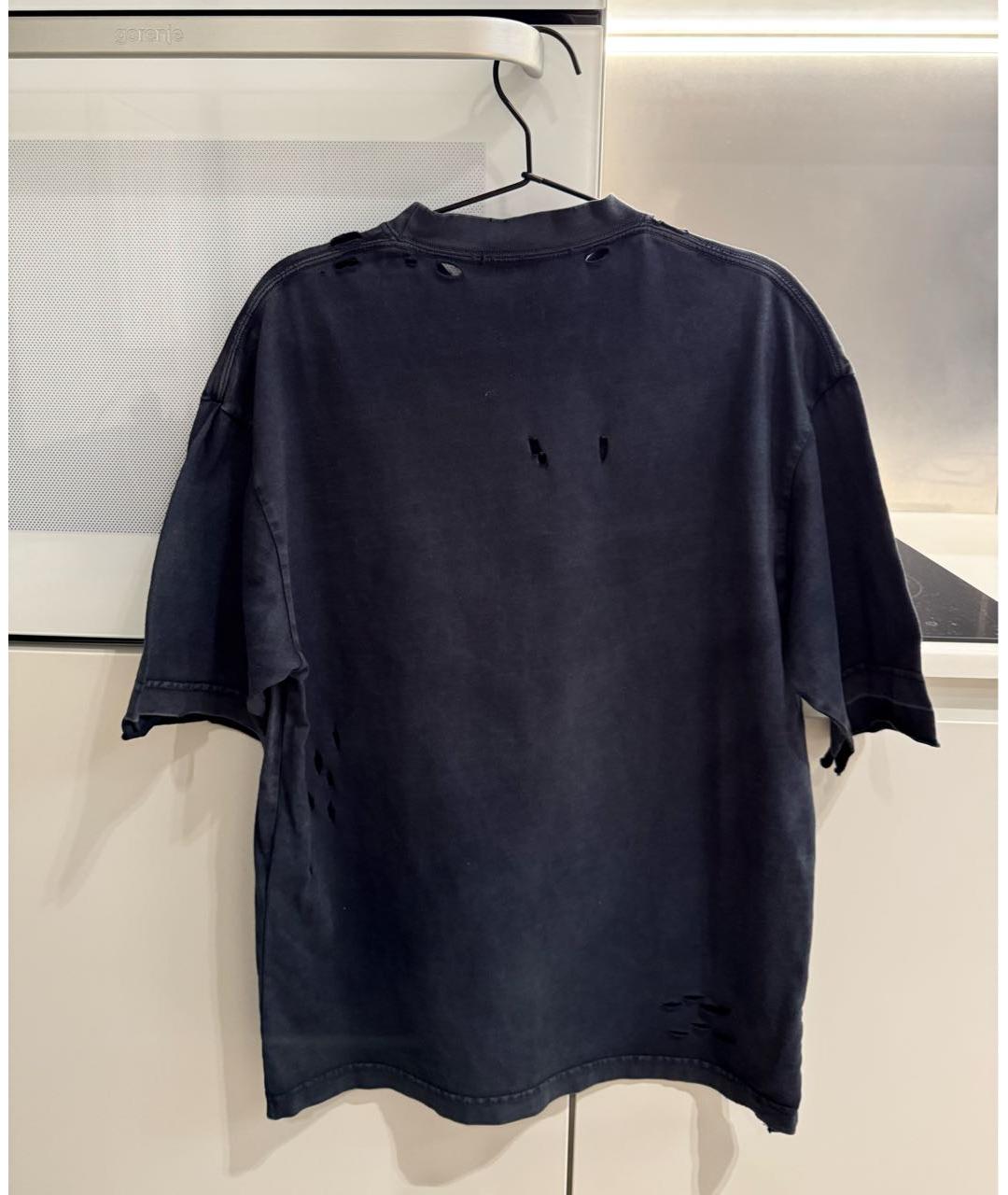 BALENCIAGA Темно-синяя хлопковая футболка, фото 2