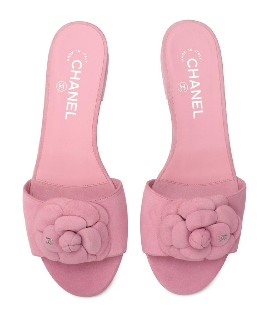 CHANEL Розовые замшевые шлепанцы, фото 3