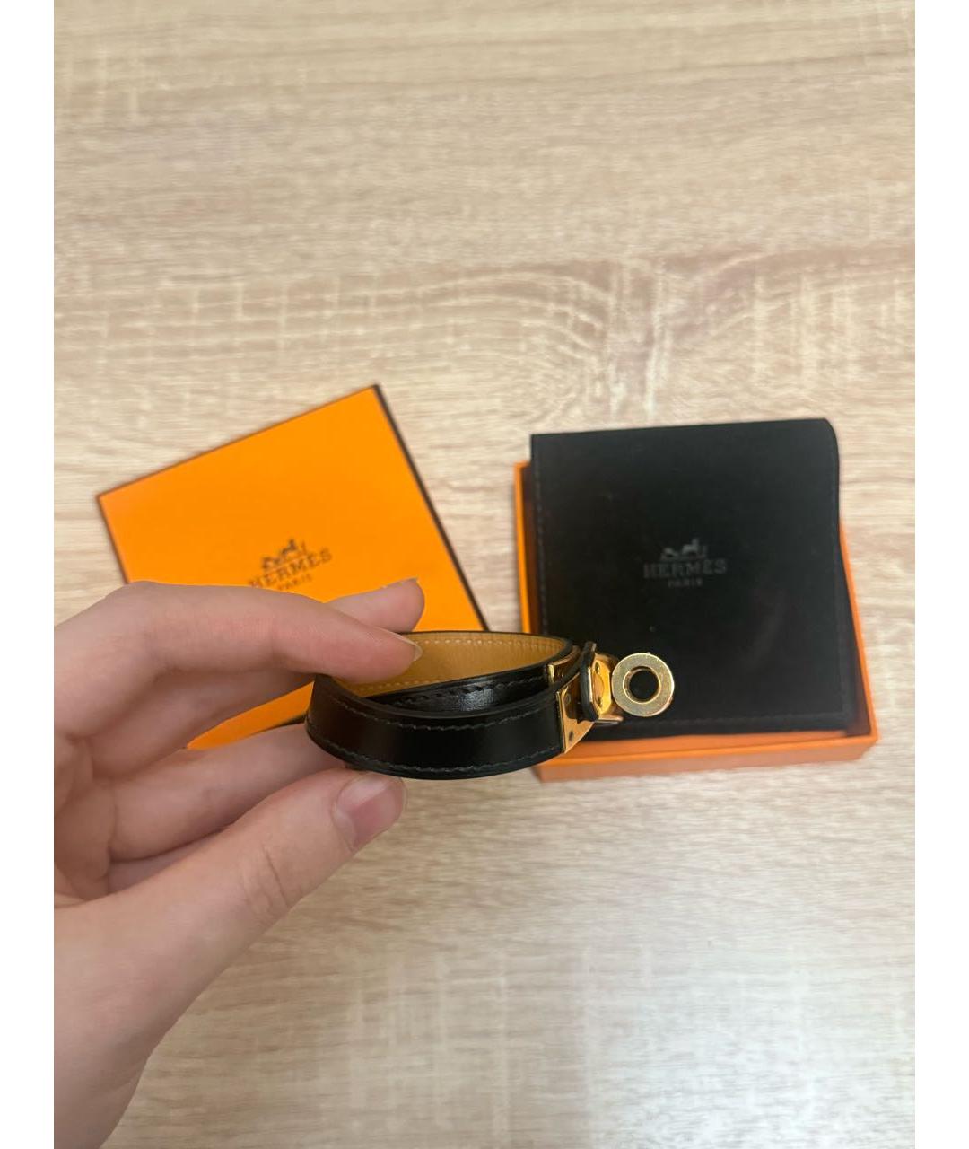 HERMES Черный кожаный браслет, фото 2