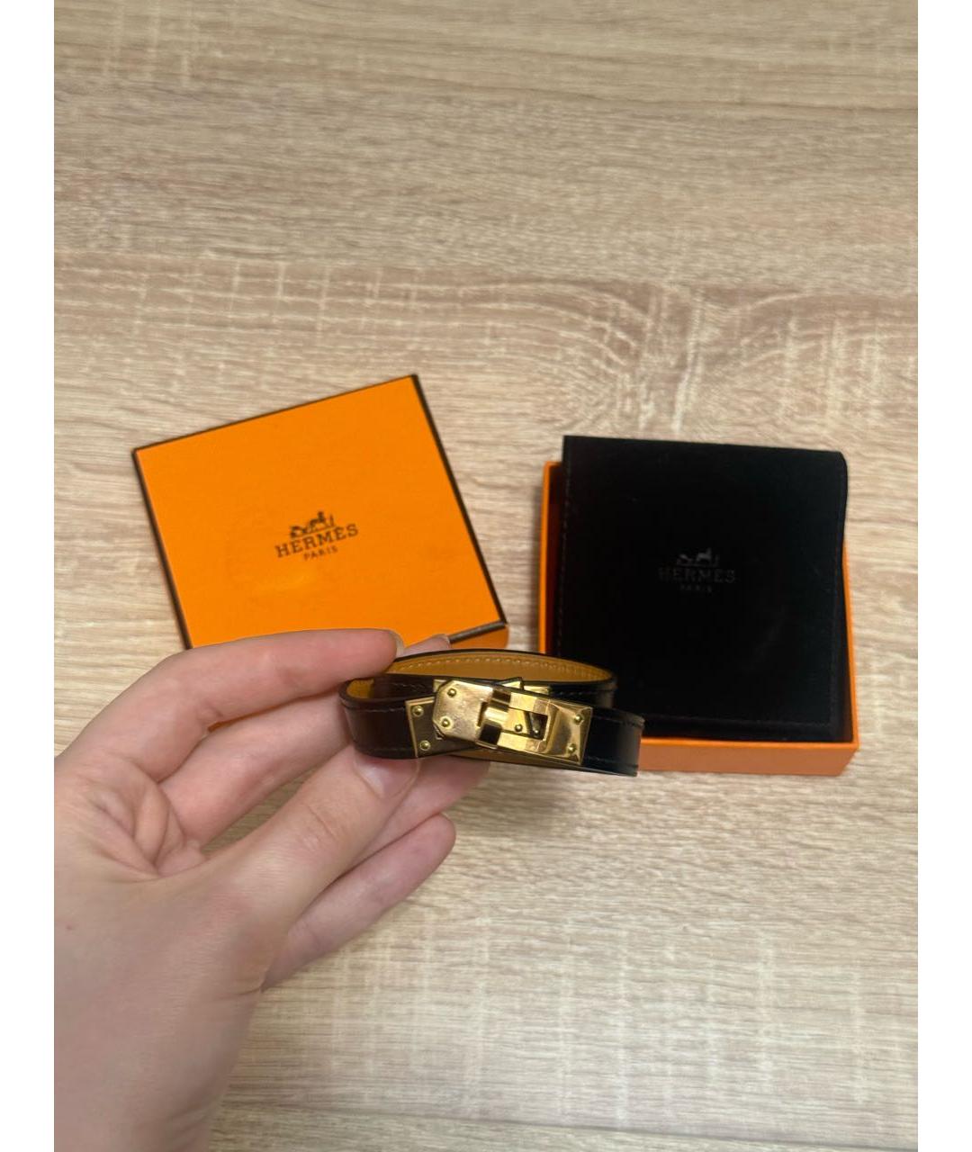 HERMES Черный кожаный браслет, фото 5