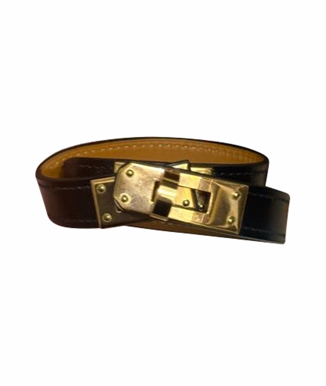 HERMES Черный кожаный браслет, фото 1