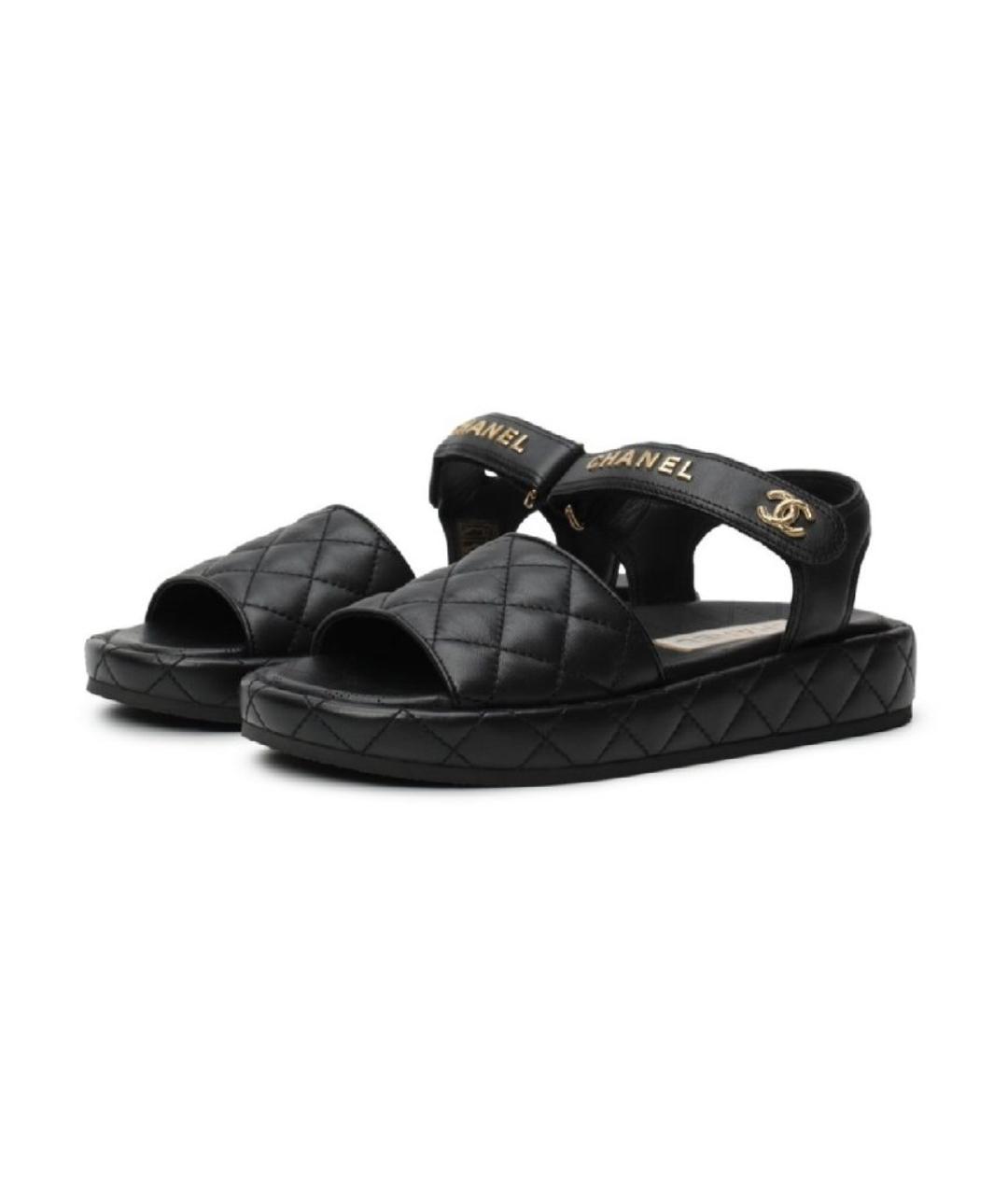 CHANEL Черные кожаные сандалии, фото 2