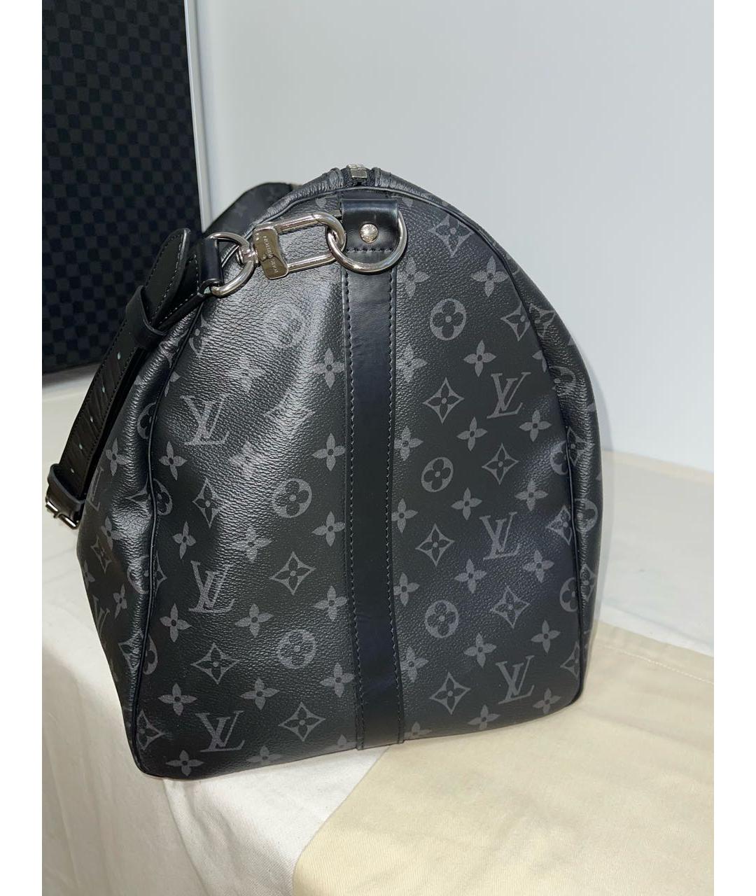 LOUIS VUITTON Антрацитовая кожаная дорожная/спортивная сумка, фото 6