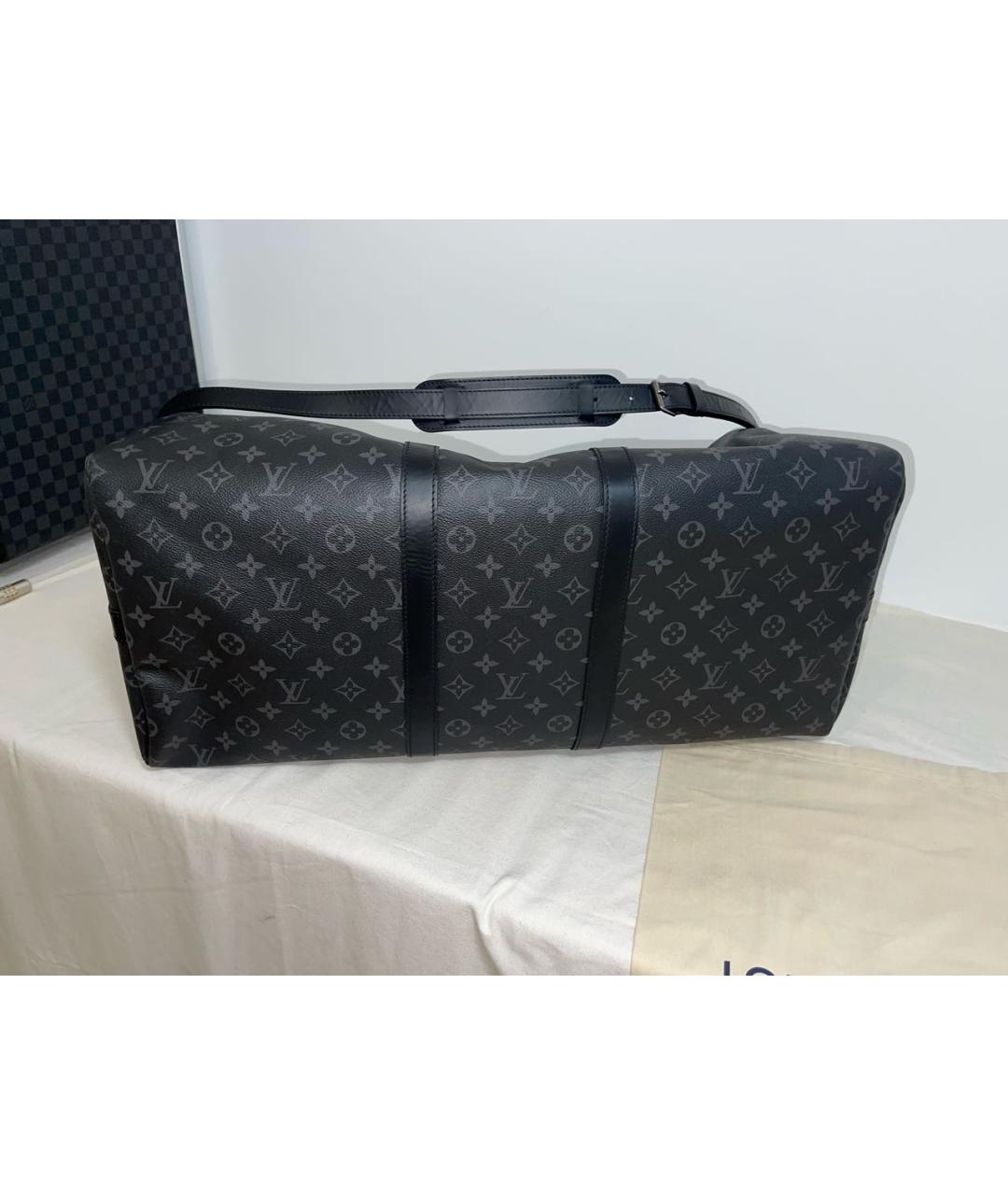 LOUIS VUITTON Антрацитовая кожаная дорожная/спортивная сумка, фото 8