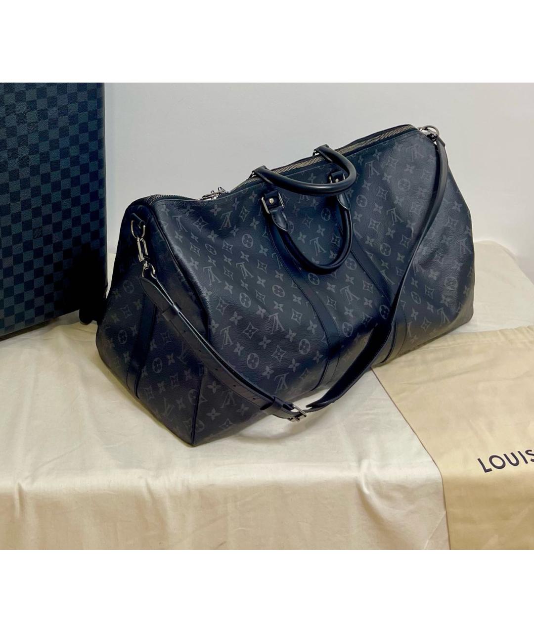 LOUIS VUITTON Антрацитовая кожаная дорожная/спортивная сумка, фото 9