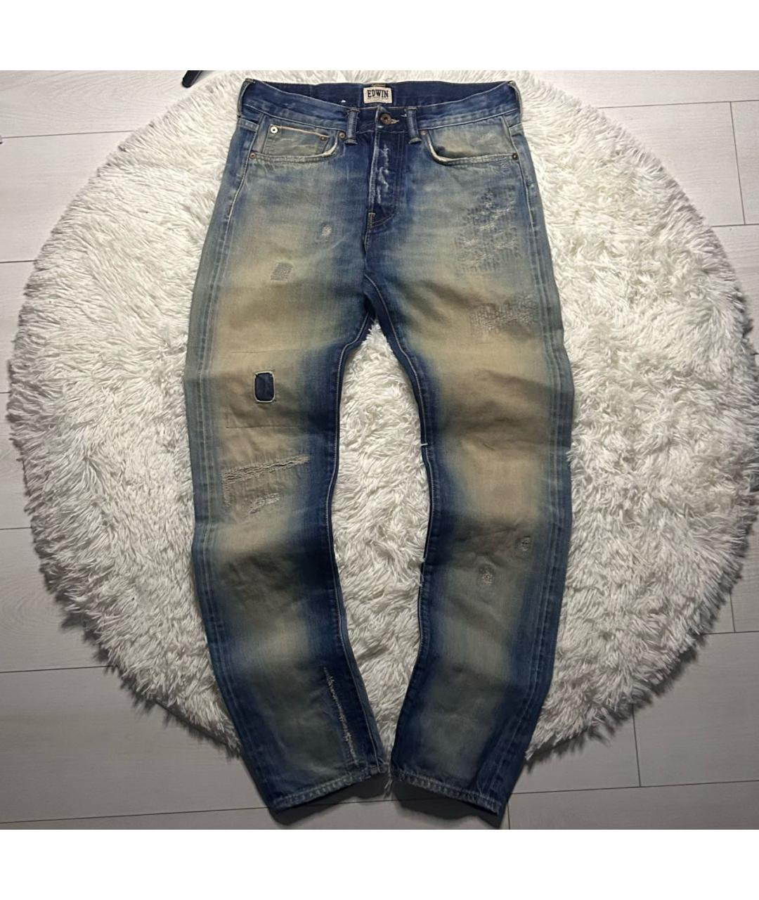 EDWIN Голубые хлопковые прямые джинсы, фото 8