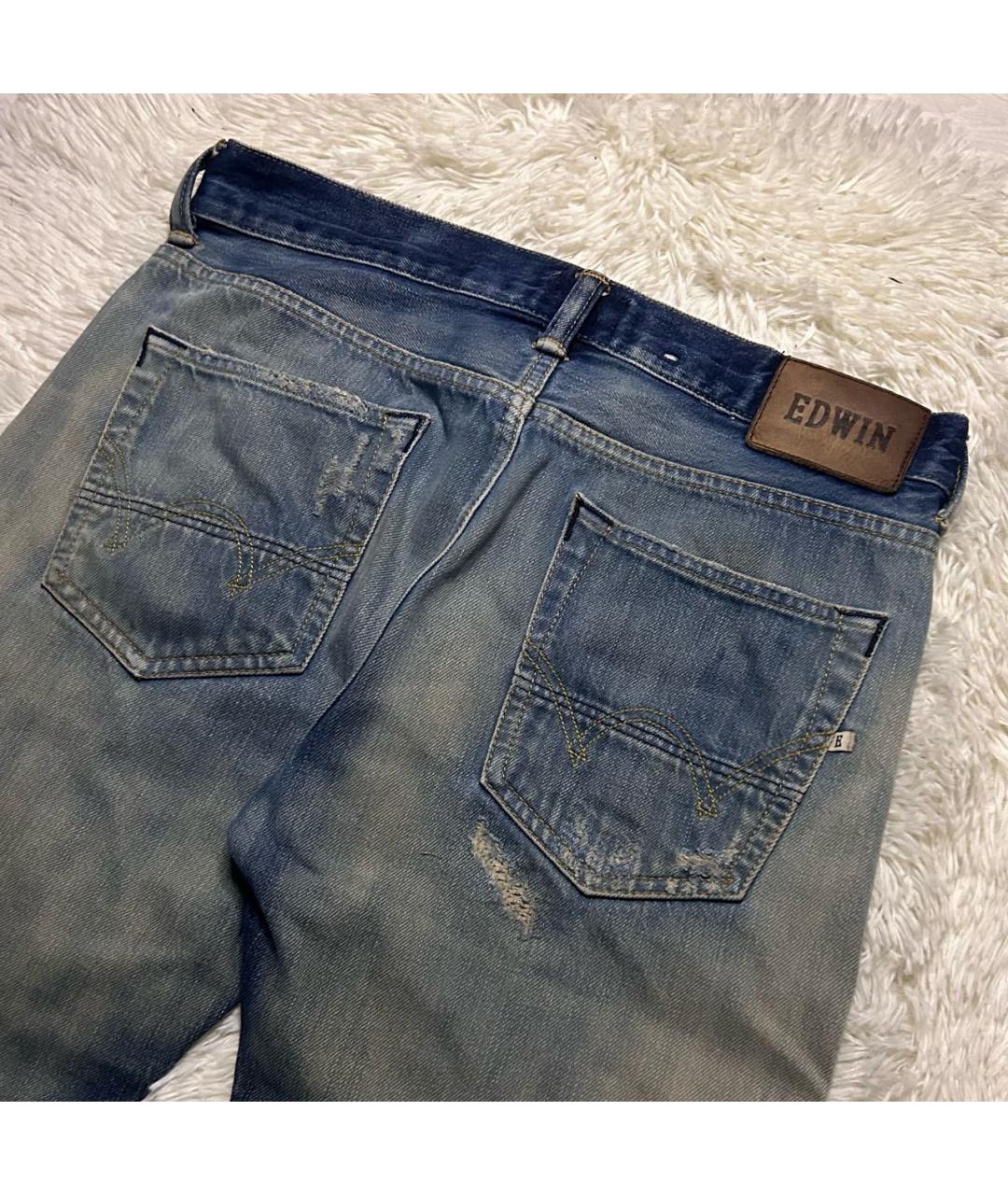 EDWIN Голубые хлопковые прямые джинсы, фото 2