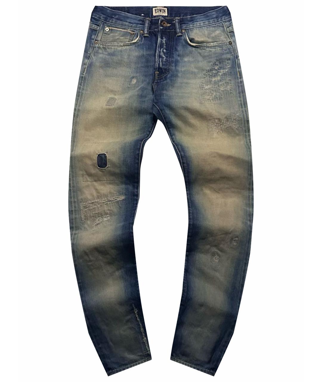 EDWIN Голубые хлопковые прямые джинсы, фото 1