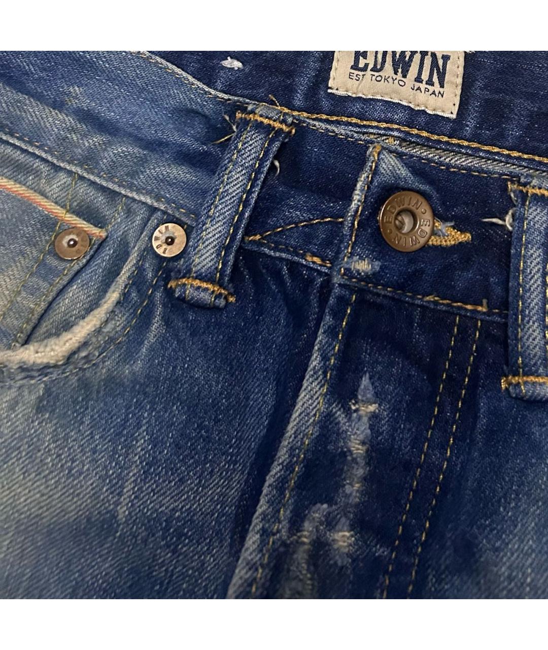 EDWIN Голубые хлопковые прямые джинсы, фото 4