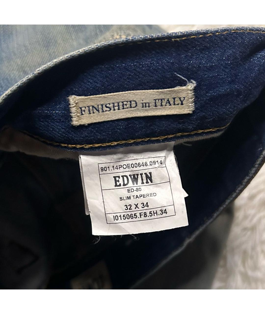 EDWIN Голубые хлопковые прямые джинсы, фото 5