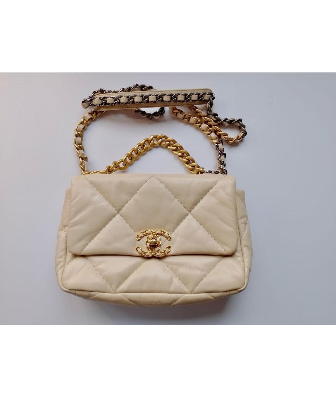 CHANEL Бежевая кожаная сумка через плечо, фото 9