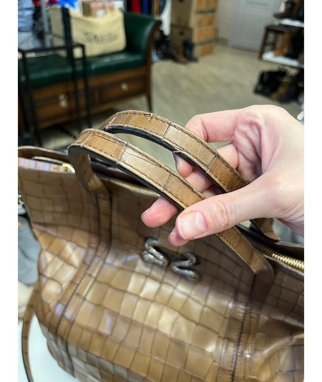 ROBERTO CAVALLI Коричневая кожаная сумка тоут, фото 6