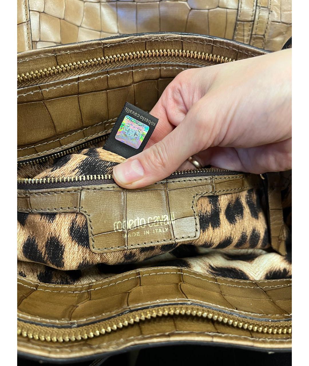 ROBERTO CAVALLI Коричневая кожаная сумка тоут, фото 8