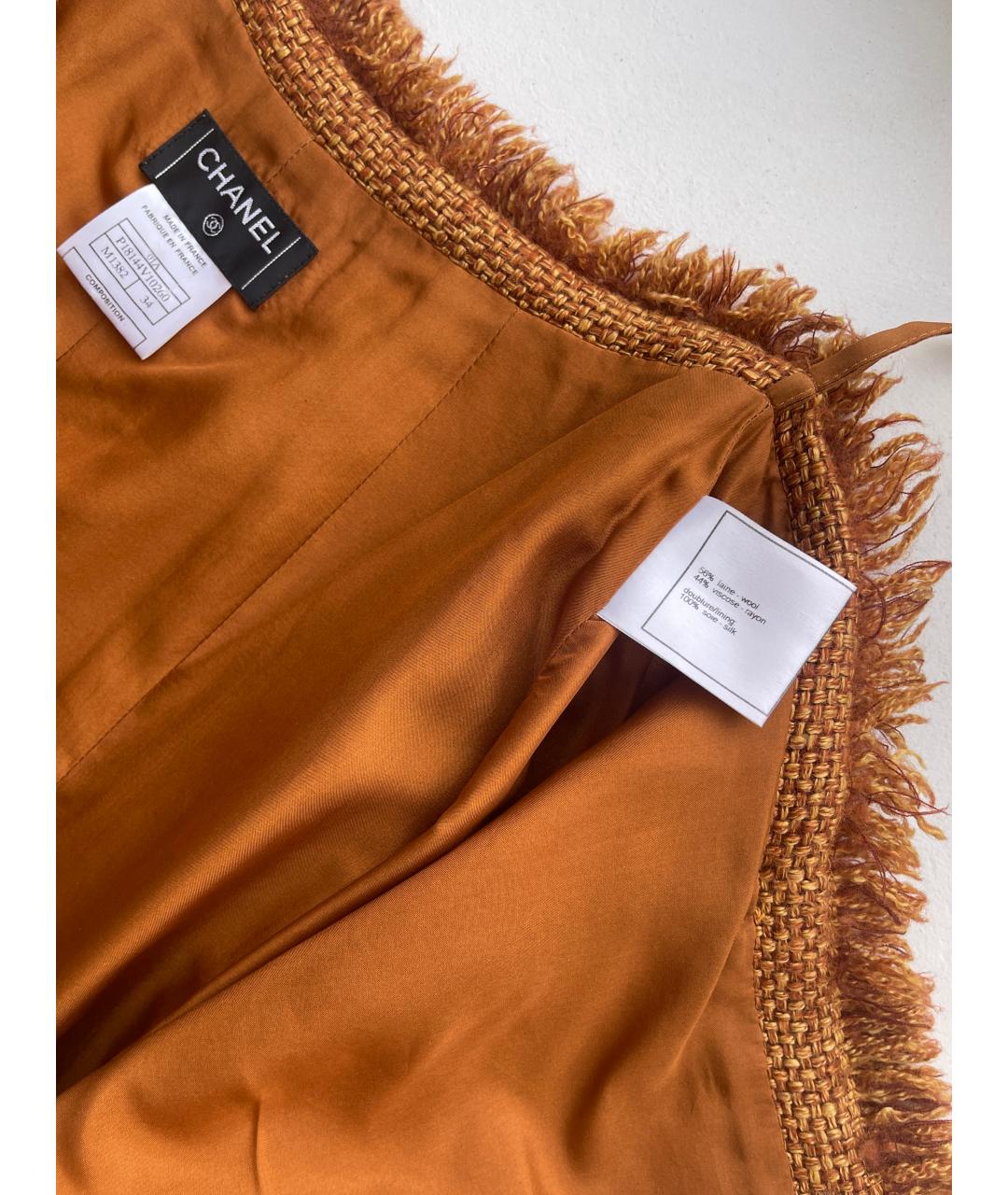 CHANEL Оранжевая шерстяная юбка миди, фото 6