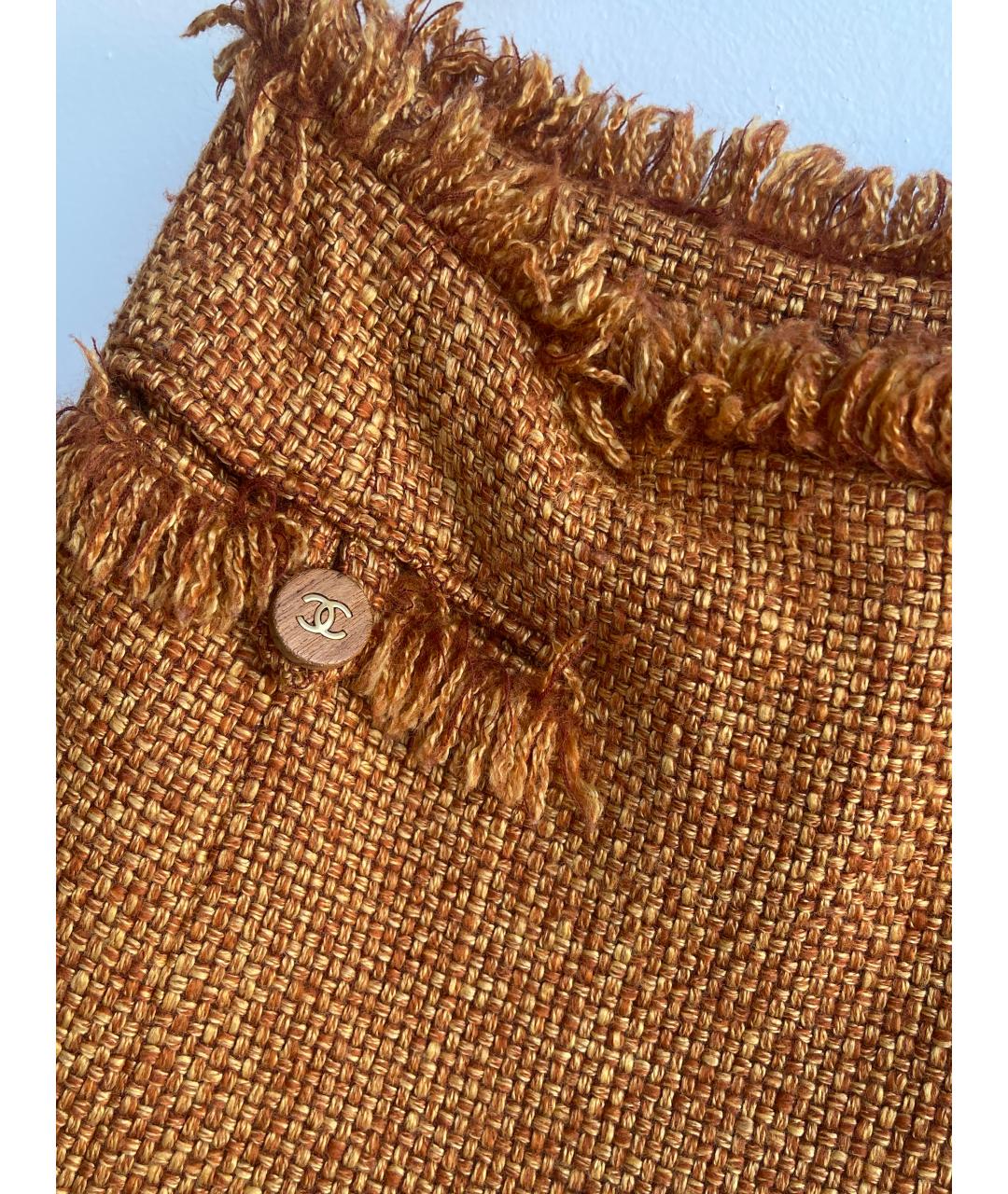 CHANEL Оранжевая шерстяная юбка миди, фото 4