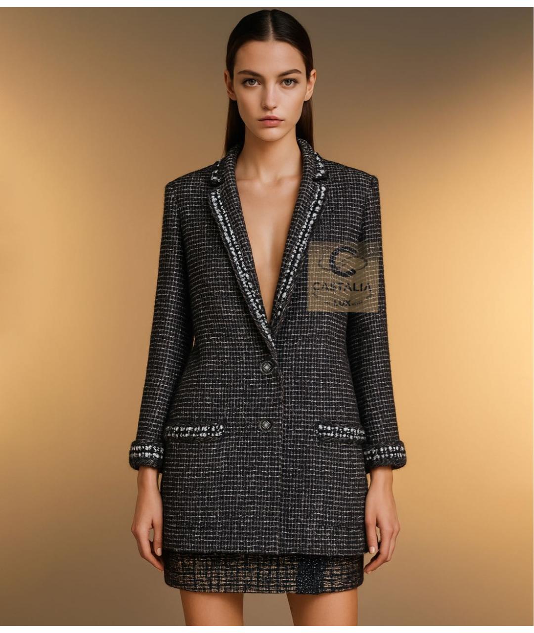 CHANEL Черный твидовый жакет/пиджак, фото 4