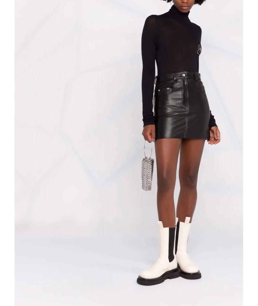 MANOKHI Черная кожаная юбка мини, фото 7