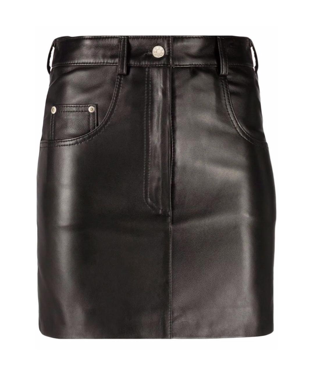 MANOKHI Черная кожаная юбка мини, фото 8