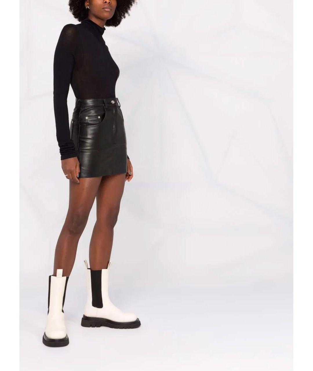 MANOKHI Черная кожаная юбка мини, фото 4