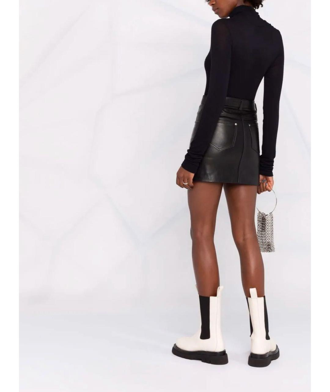 MANOKHI Черная кожаная юбка мини, фото 6