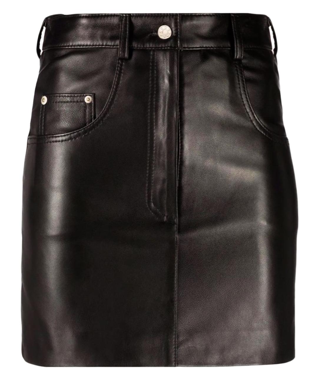 MANOKHI Черная кожаная юбка мини, фото 1