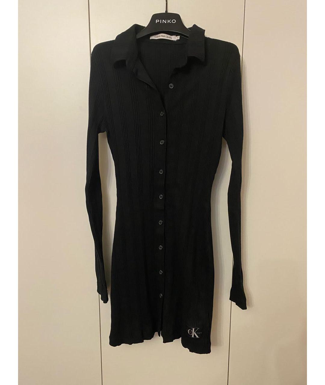 CALVIN KLEIN Черное хлопковое повседневное платье, фото 2