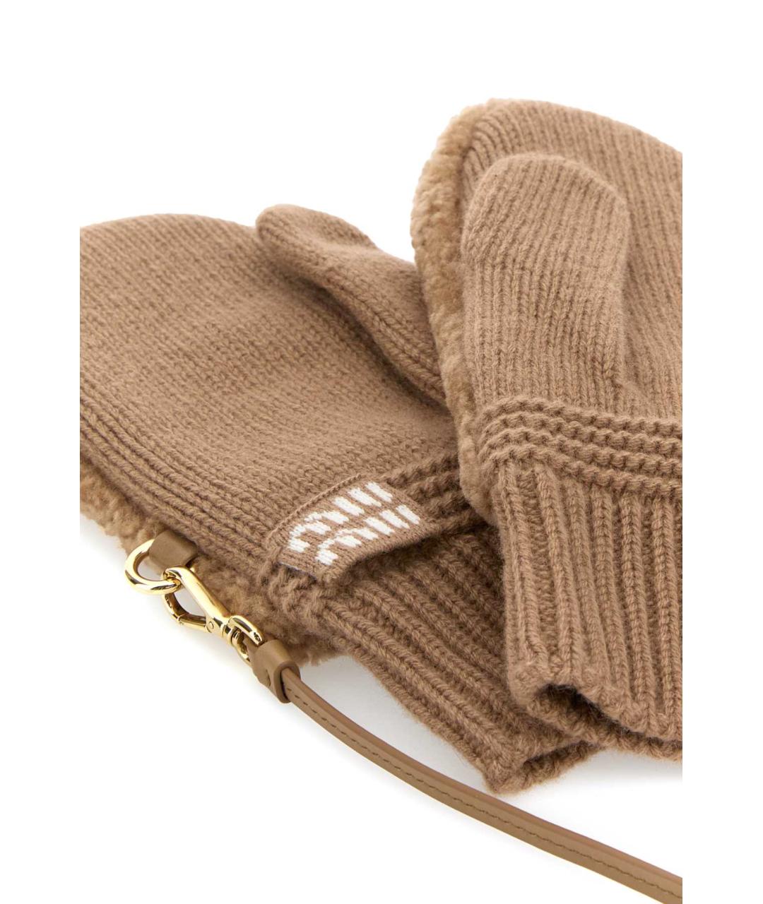 MIU MIU Бежевые шерстяные варежки, фото 2