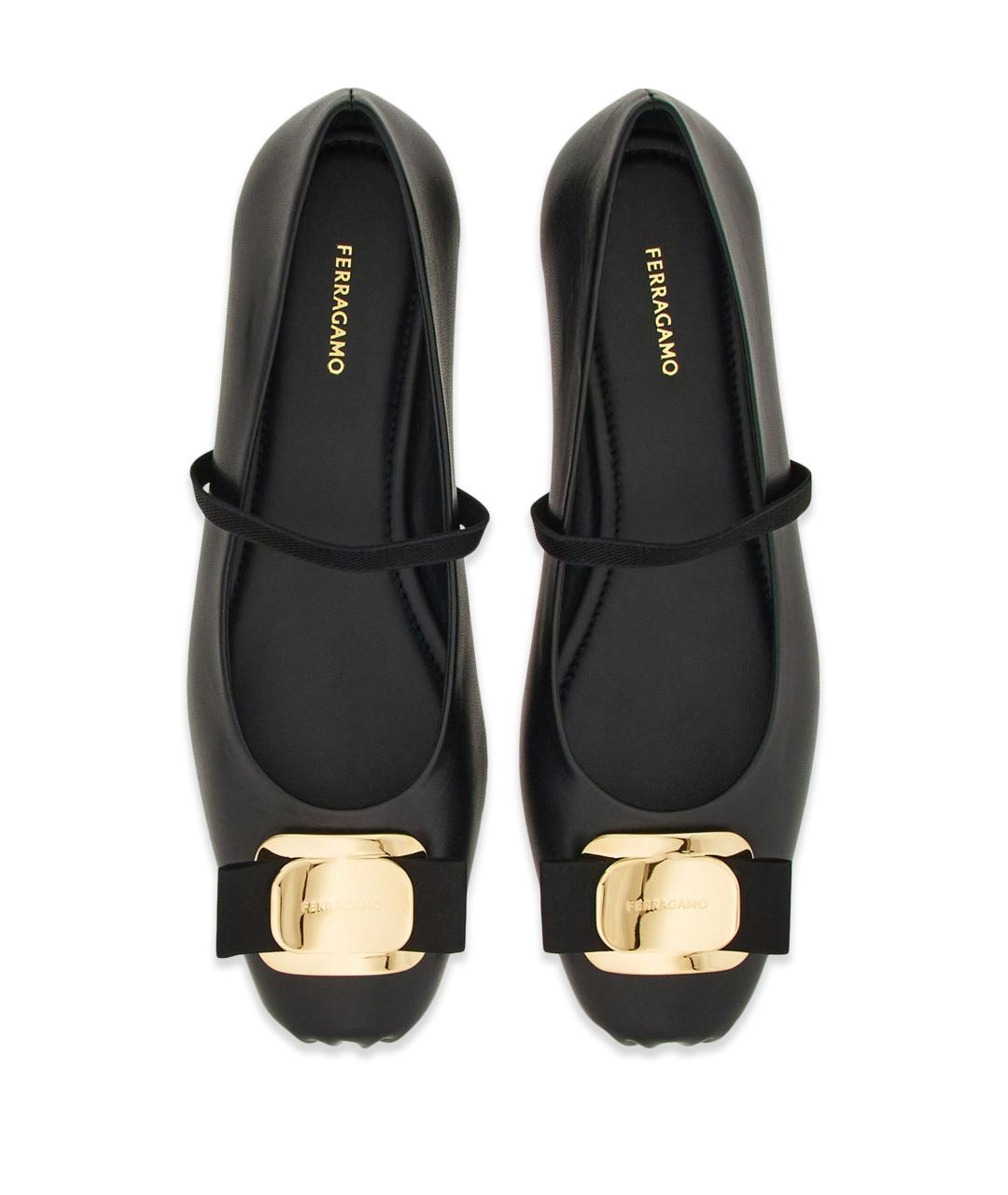 FERRAGAMO Черные кожаные балетки, фото 4