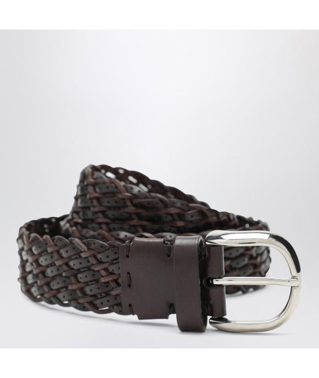 BRUNELLO CUCINELLI Коричневый кожаный ремень, фото 2