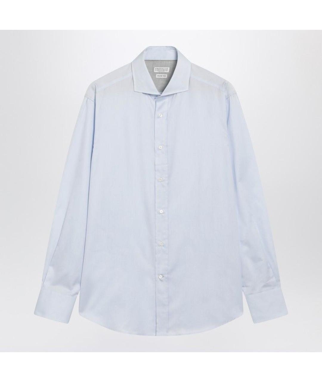 BRUNELLO CUCINELLI Голубая хлопковая кэжуал рубашка, фото 3