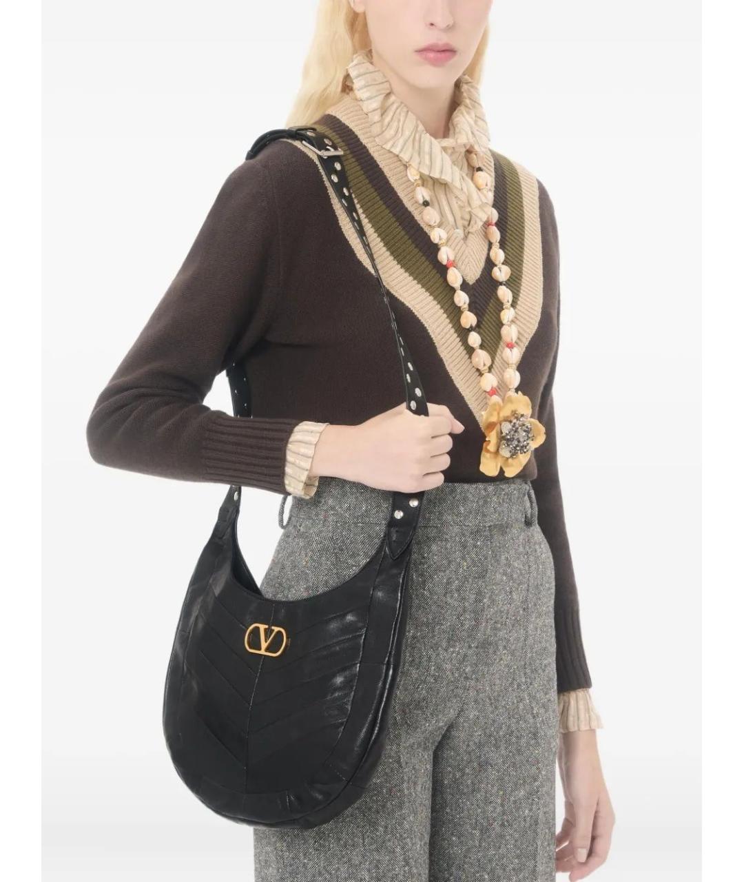 VALENTINO Черная кожаная сумка через плечо, фото 2