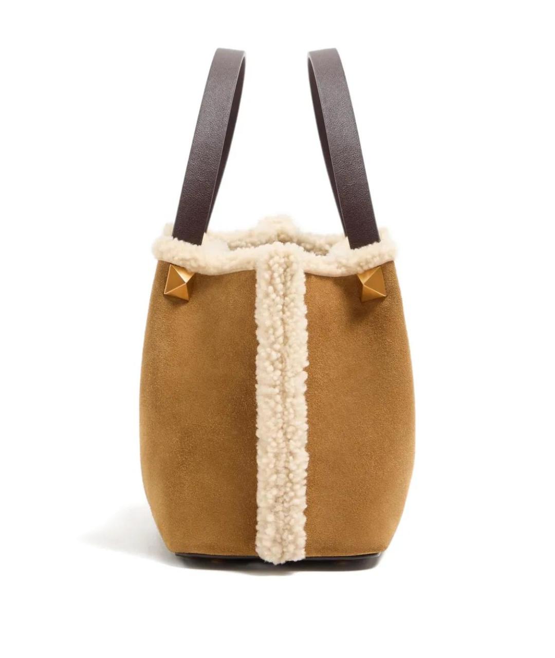 VALENTINO Бежевая замшевая сумка тоут, фото 3