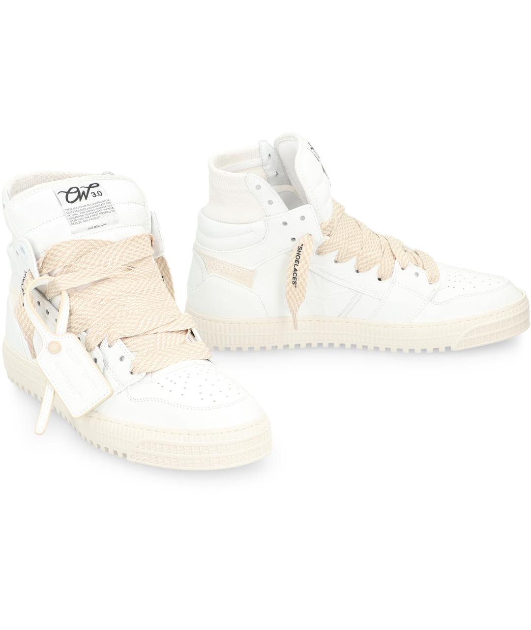 OFF-WHITE Белые кожаные высокие кроссовки / кеды, фото 3