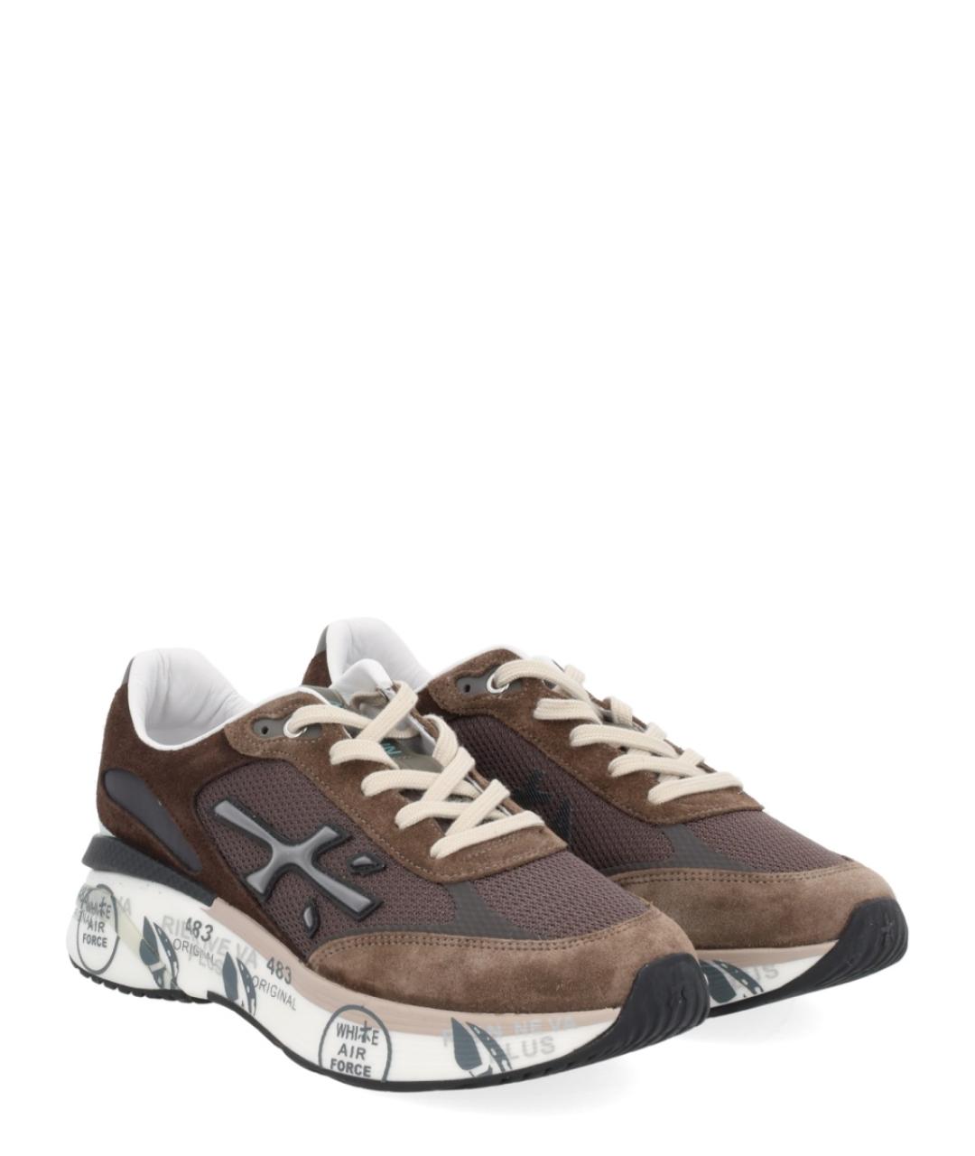 PREMIATA Коричневые текстильные низкие кроссовки / кеды, фото 2