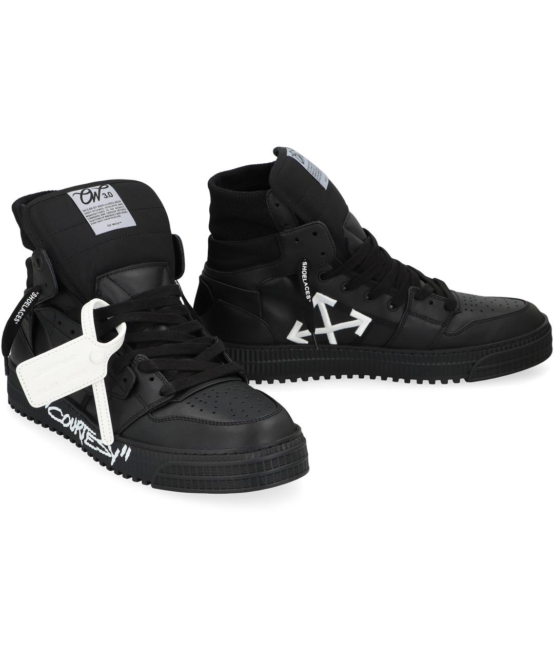 OFF-WHITE Черные кожаные высокие кроссовки / кеды, фото 3