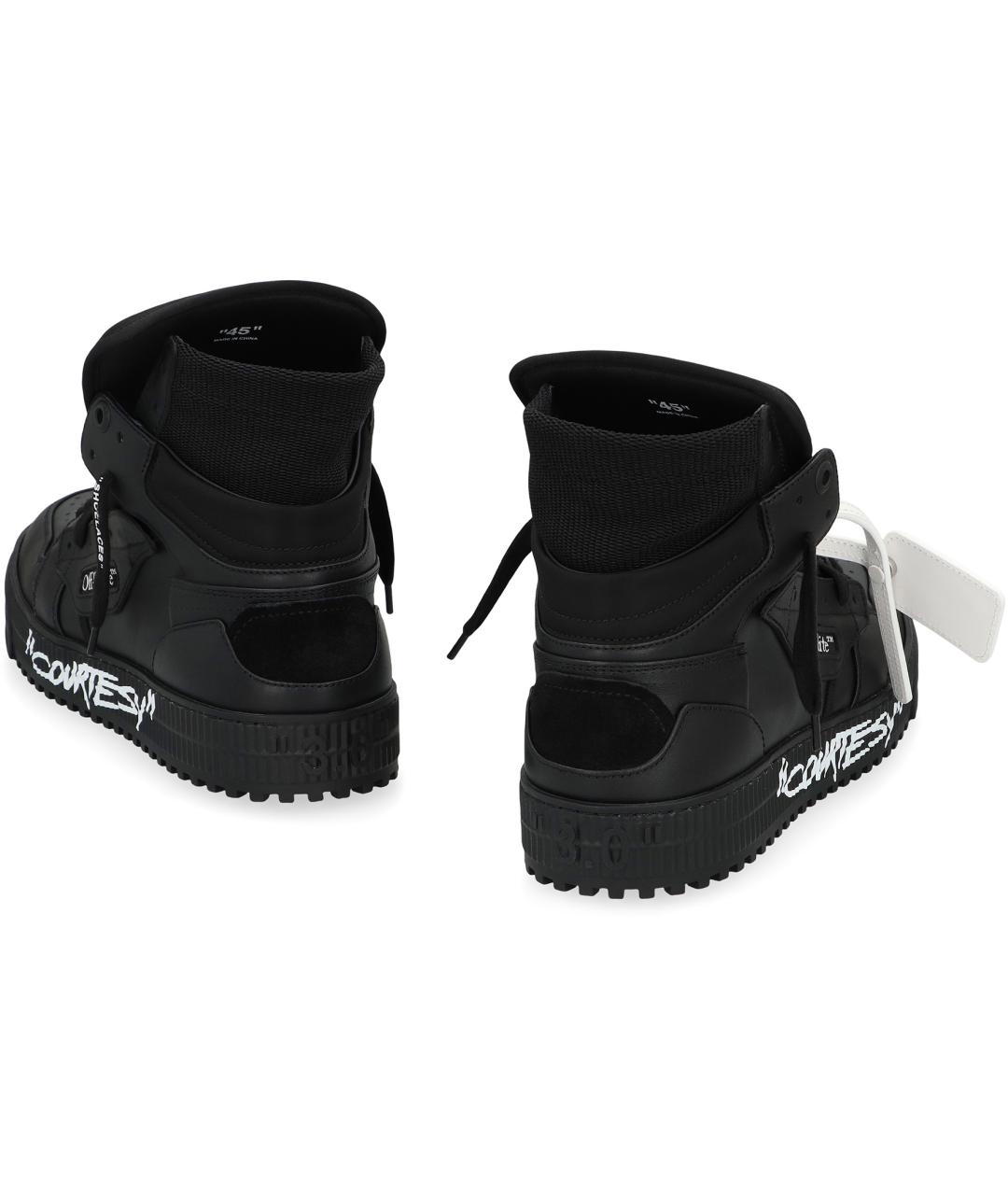 OFF-WHITE Черные кожаные высокие кроссовки / кеды, фото 4