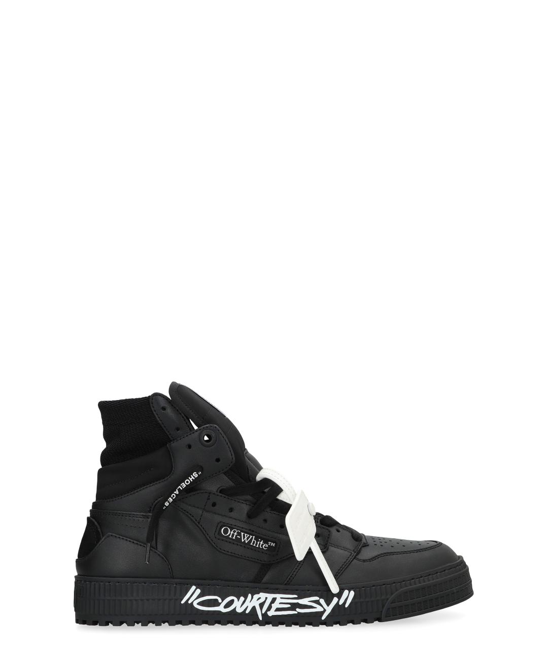 OFF-WHITE Черные кожаные высокие кроссовки / кеды, фото 1