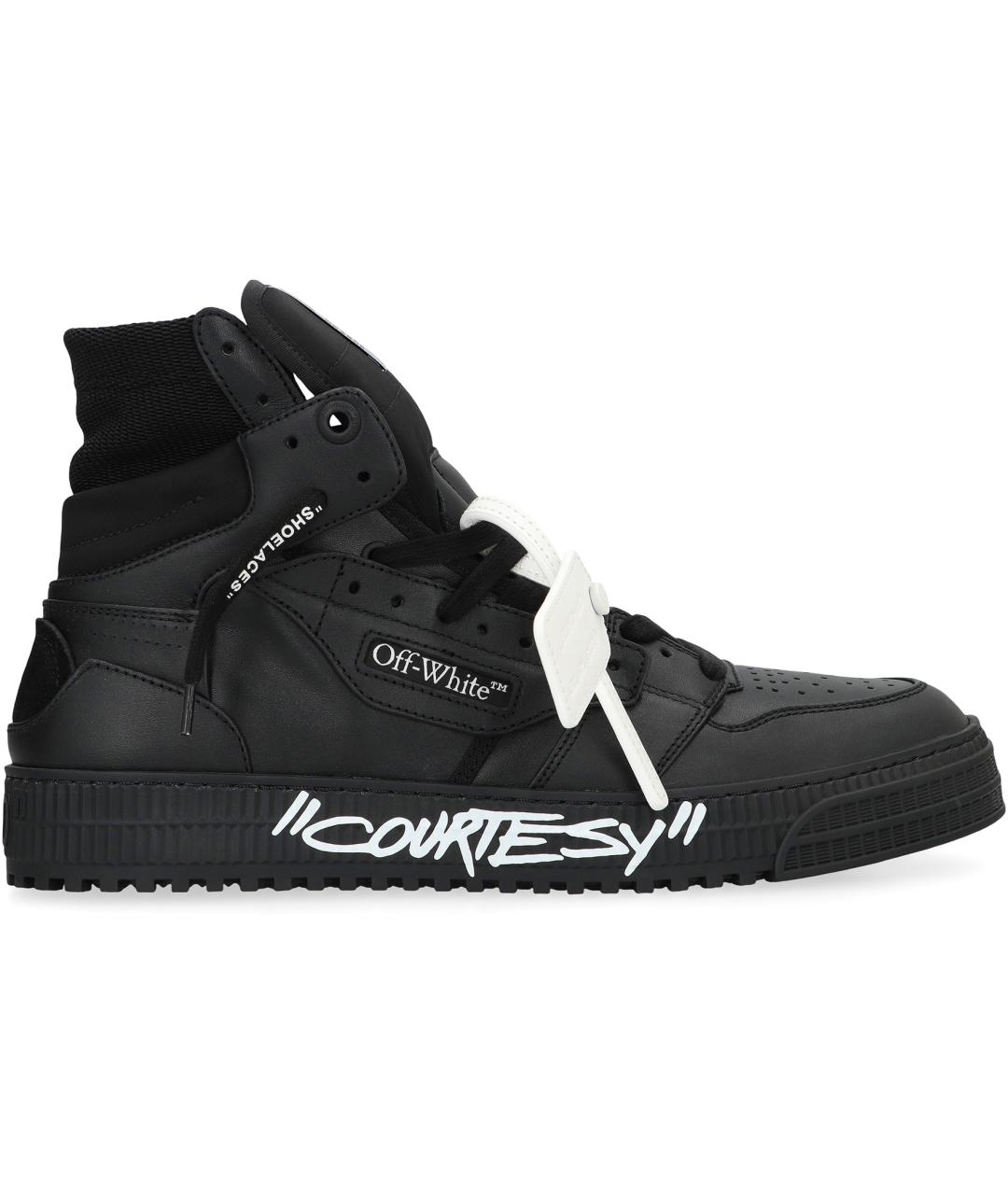 OFF-WHITE Черные кожаные высокие кроссовки / кеды, фото 2