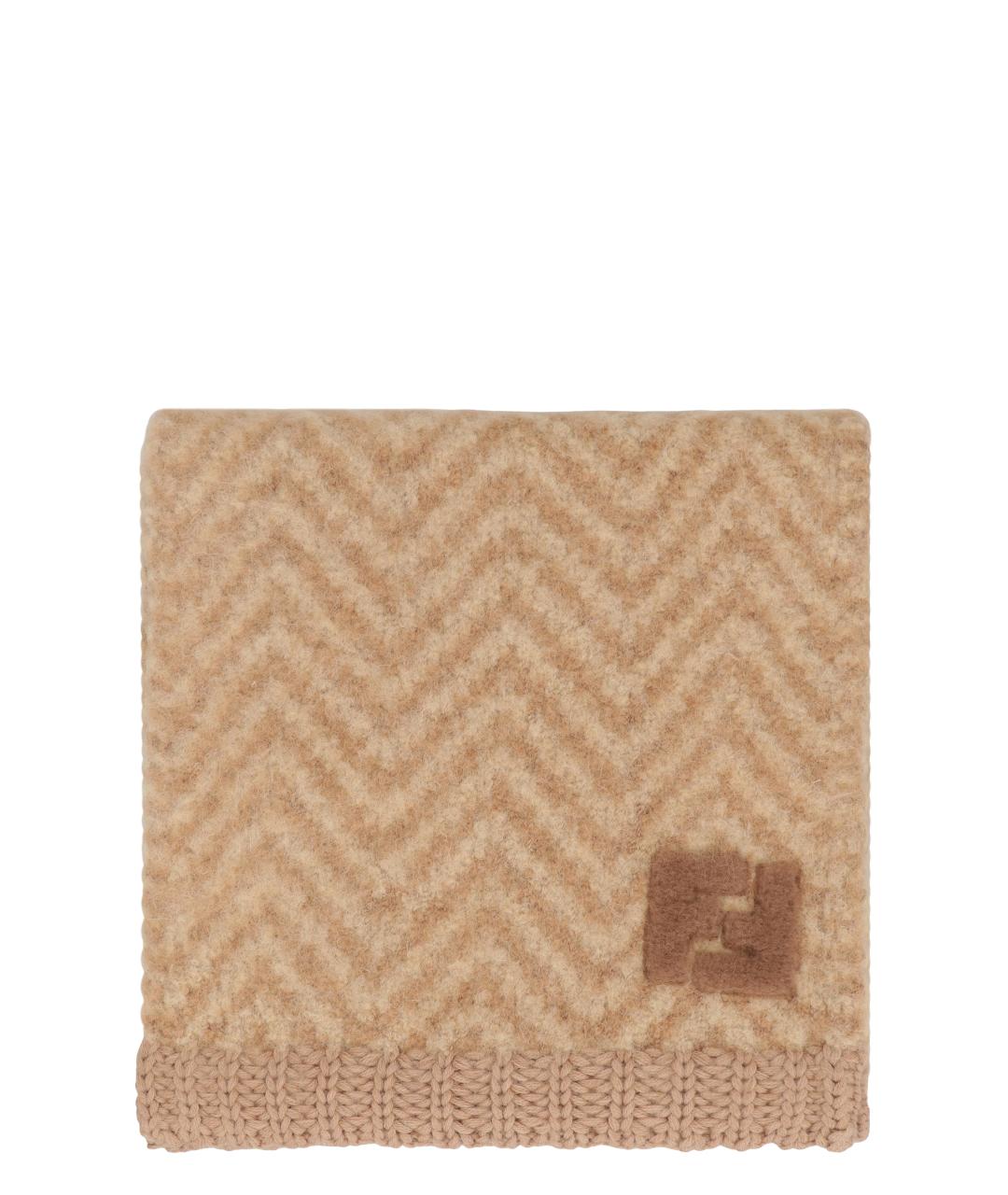 FENDI Коричневый шерстяной шарф, фото 1