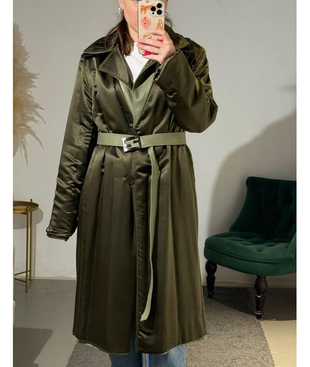 FENDI Хаки кожаное пальто, фото 6